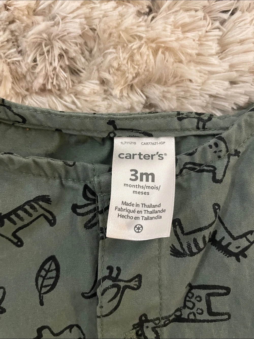 Carter's Olive Green Animal-Print Button Romper